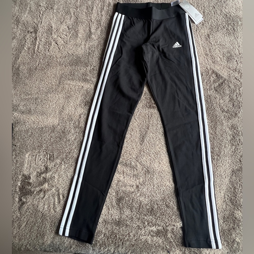 Adidas Women's Black Leggings with White Stripes